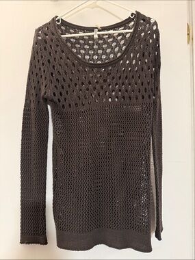Monoreno Dark Brown Open-Weave Scoop Neck Pullover